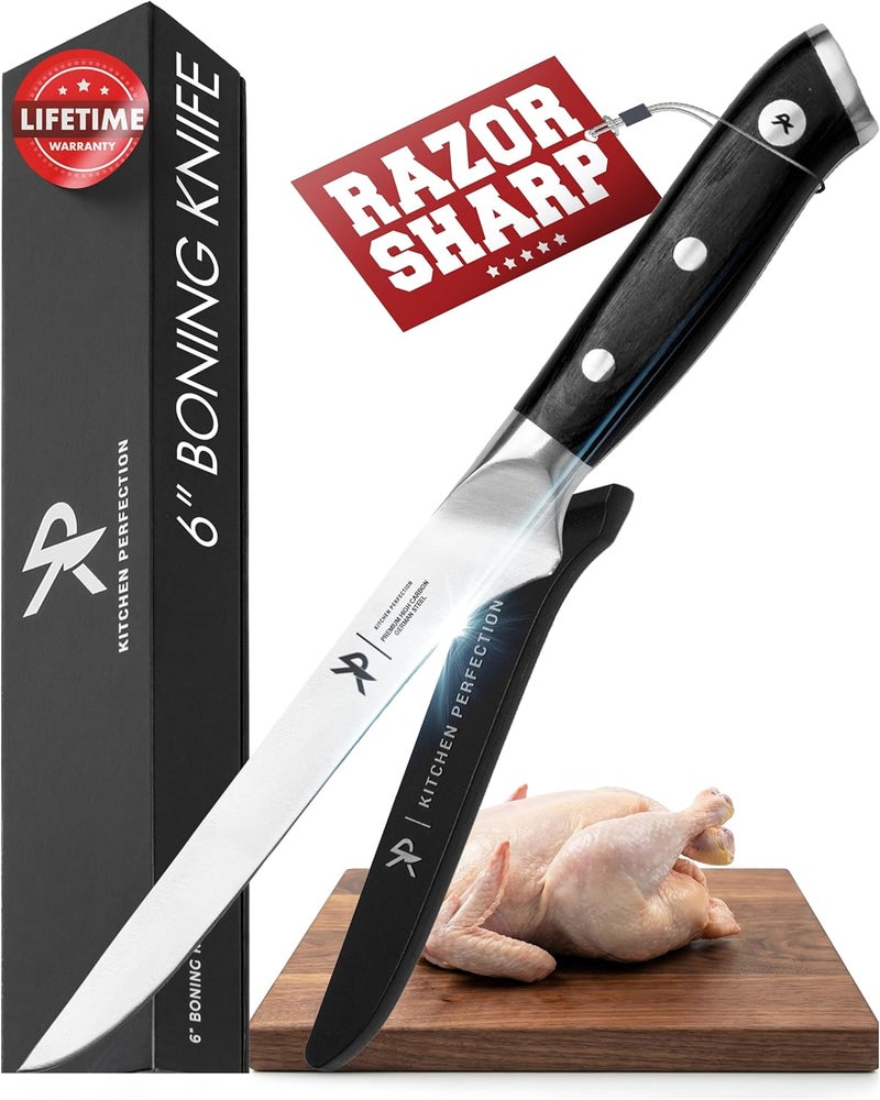 Kitchen perfection 6” Boning Knife for Meat Cutting & Filleting - Razor Sharp Premium German Steel Blade with Sheath - Full Tang Ergonomic Handle - Trim, Debone, Slice Meat Like a Pro- BBQ Men's Gift - Image 1